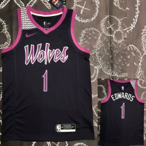 Timberwolves EDWARDS #1 Purple Black Top Quality Hot Pressing NBA Jersey Timberwolves EDWARDS #1 Purple Black Top Quality Hot Pressing NBA Jersey