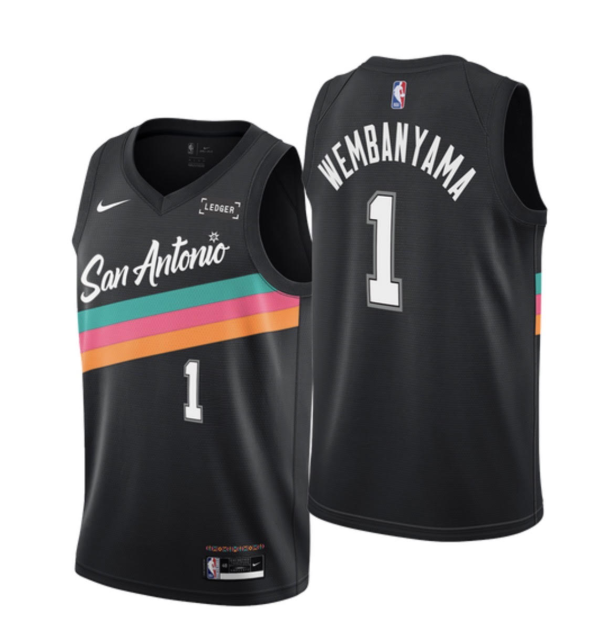 25-26 SA Spurs WEMBANYAMA #1 Black City Edition Top Quality Hot Pressing NBA Jersey (V领)