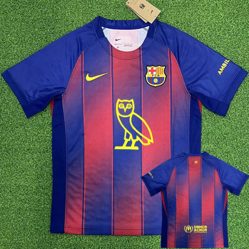 25-26 BAR Home Print Personalized AD Fans Soccer Jersey*印胸前广告