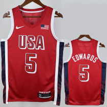 2024 Olympic Game USA EDWARDS # 5 Red Basketball Jersey 2024 Olympic Game USA EDWARDS # 5 Red Basketball Jersey