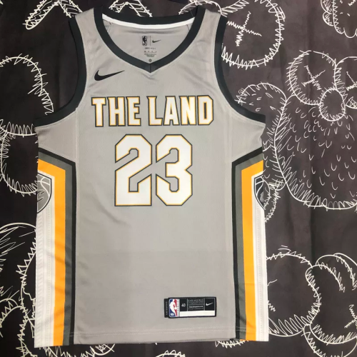 2018 Cleveland Cavaliers JAMES #23 Gray Top Quality Hot Pressing NBA Jersey