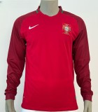 2016 Portugal Home Player Version Long Sleeve Retro Soccer Jersey (刺绣版)