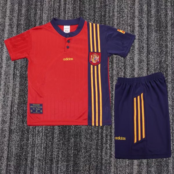 1996 Spain Home Retro Kids Soccer Jersey