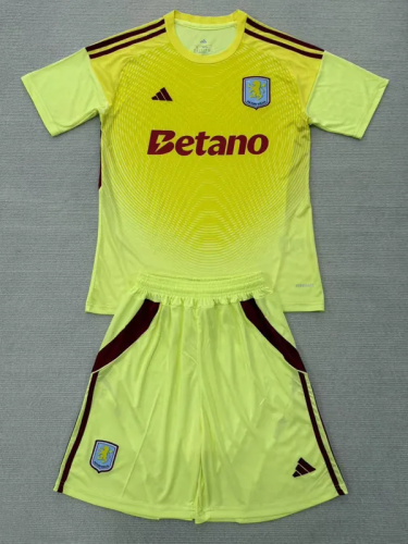 25-26 Aston Villa Yellow Goalkeeper Kids Soccer Jersey