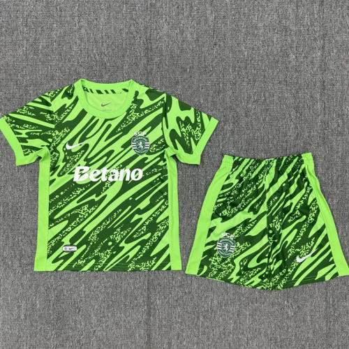 25-26 Sporting Lisbon Green Goalkeeper Kids Soccer Jersey