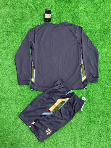 2024 Englande Europe Cup Away Long sleeves Kids Soccer Jersey