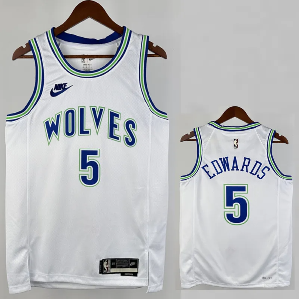 23-24 TIMBERWOLVES ERDWARDS #5 White Top Quality Hot Pressing NBA Jersey(Retro Logo)