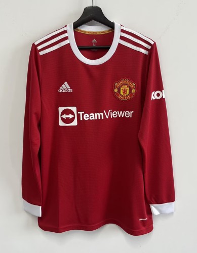 21-22 Man Utd Home Long Sleeve Fans Soccer Jersey (长袖)