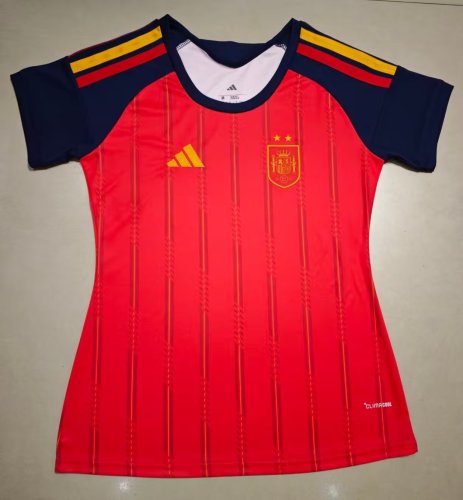 2026 World Cup Spain Home Women Fans Soccer Jersey (女) (With 2 Star)*两颗星