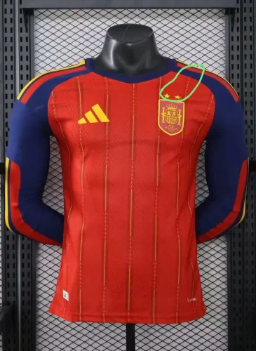 2026 World Cup Spain Home Long Sleeve Player Version Soccer Jersey (With 2 Star)*两颗星*长袖球员