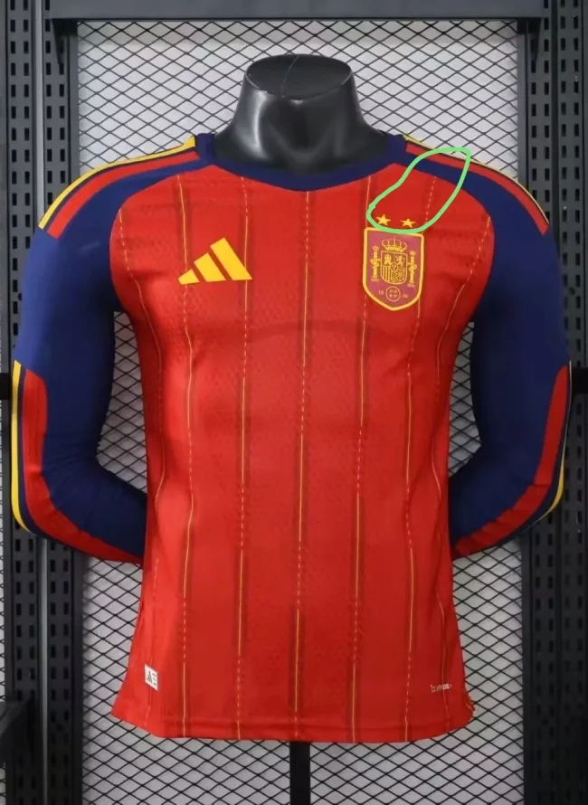 2026 World Cup Spain Home Long Sleeve Player Version Soccer Jersey (With 2 Star)*两颗星*长袖球员
