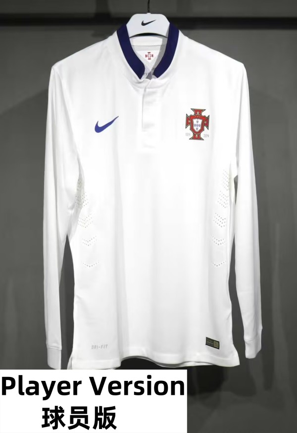 2014 Portugal Away Player Version Long Sleeve Retro Soccer Jersey  *长袖球员