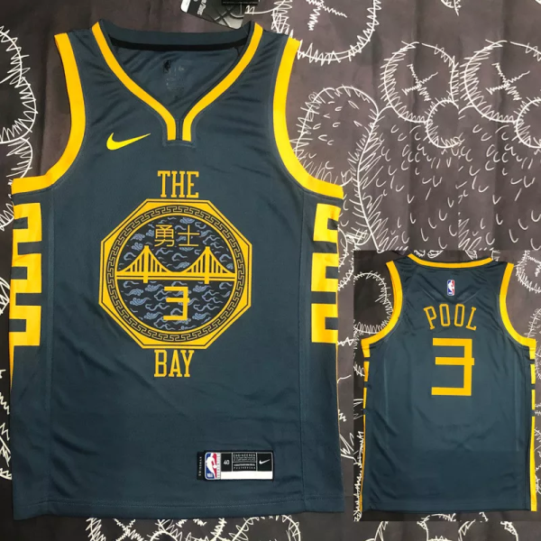 2018 WARRIORS POOL #3 Black Gray Top Quality Hot Pressing NBA Jersey