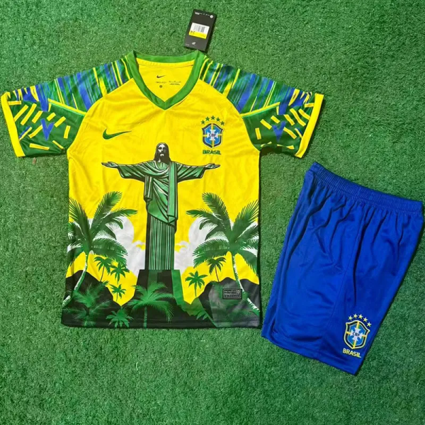 25-26 Brazil Yellow Green Special Edition Kids Soccer Jersey