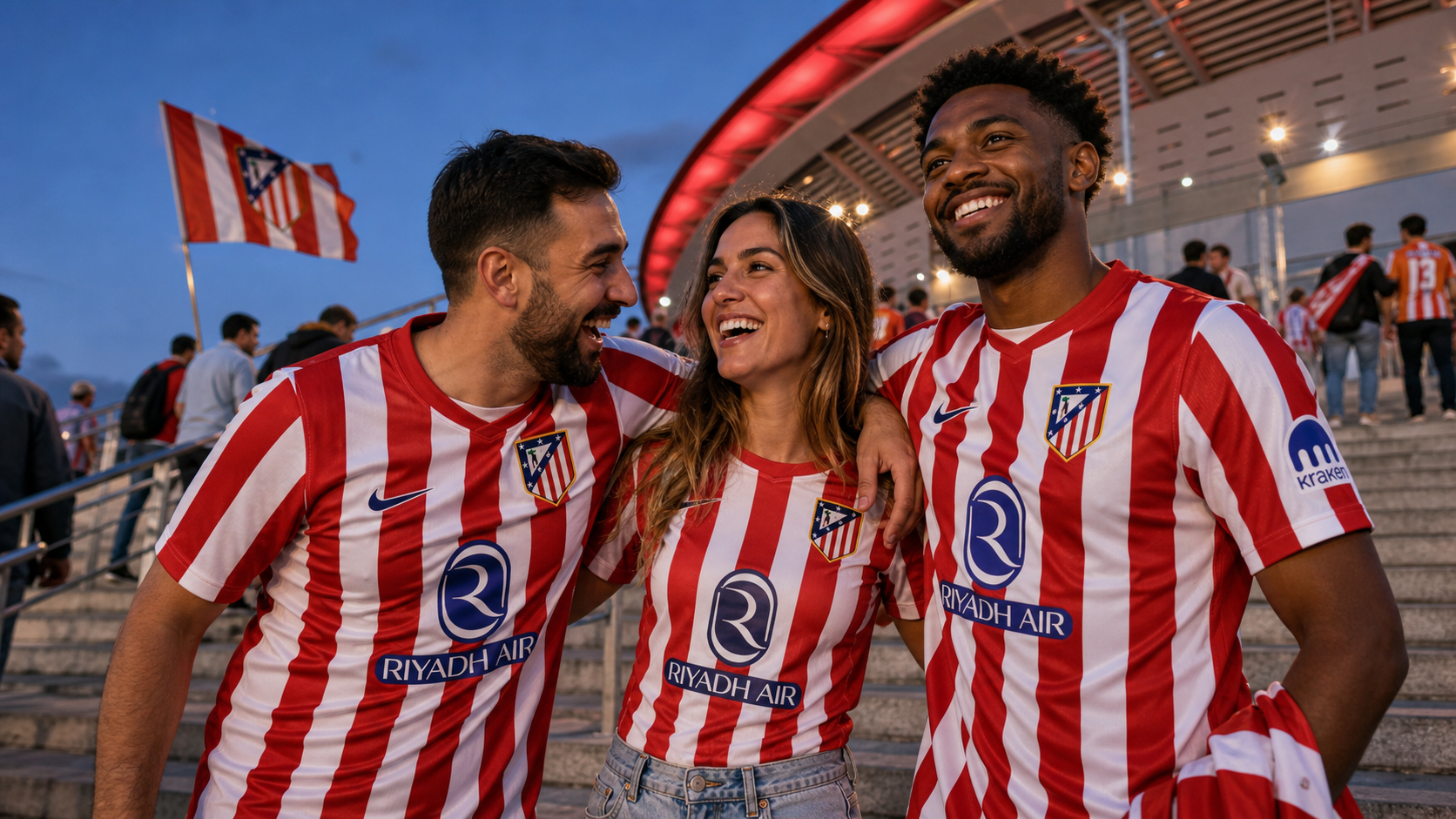 Red and white Atletico Madrid style La Liga football jersey