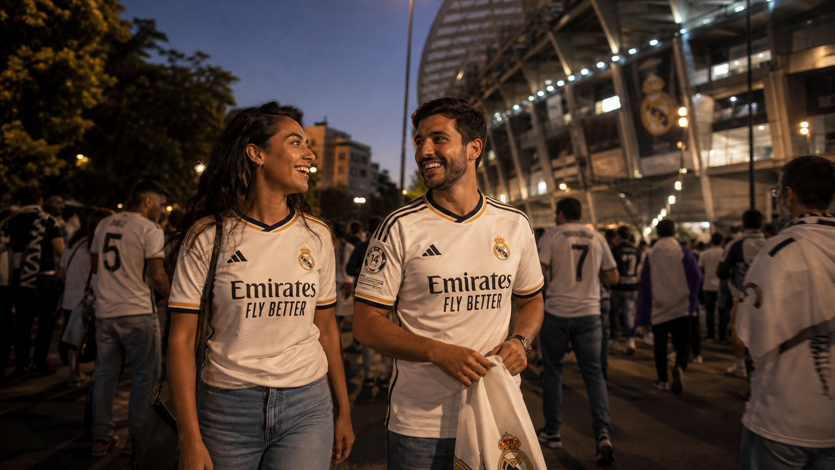 White Real Madrid style La Liga jersey for football supporters