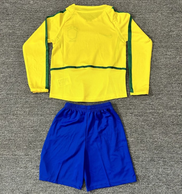 Retro 2002 Brazil home kids kit long sleeves