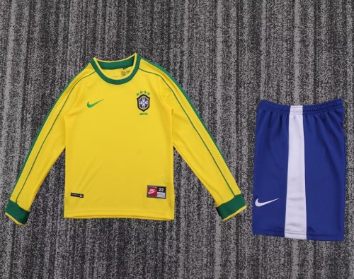 Retro 1998 Brazil home kids kit long sleeves