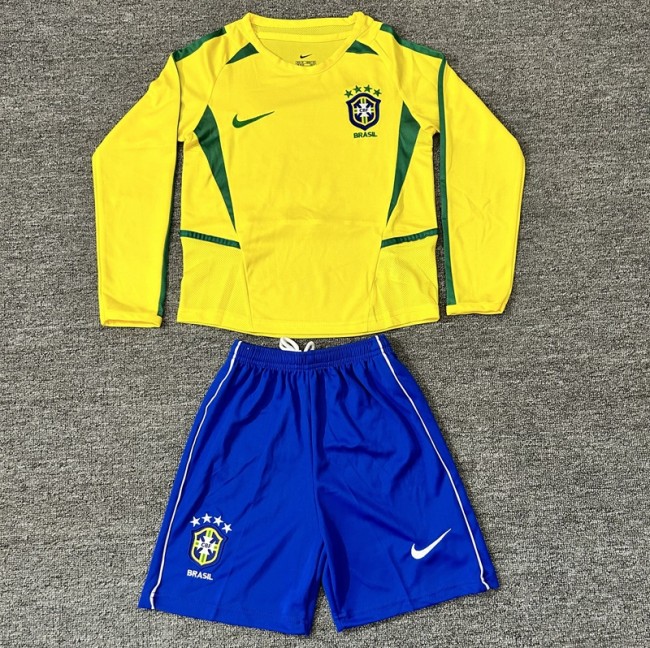 Retro 2002 Brazil home kids kit long sleeves