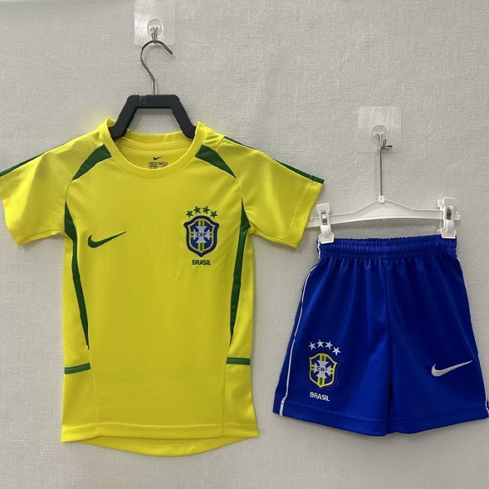 Retro 2002 Brazil home kids kit