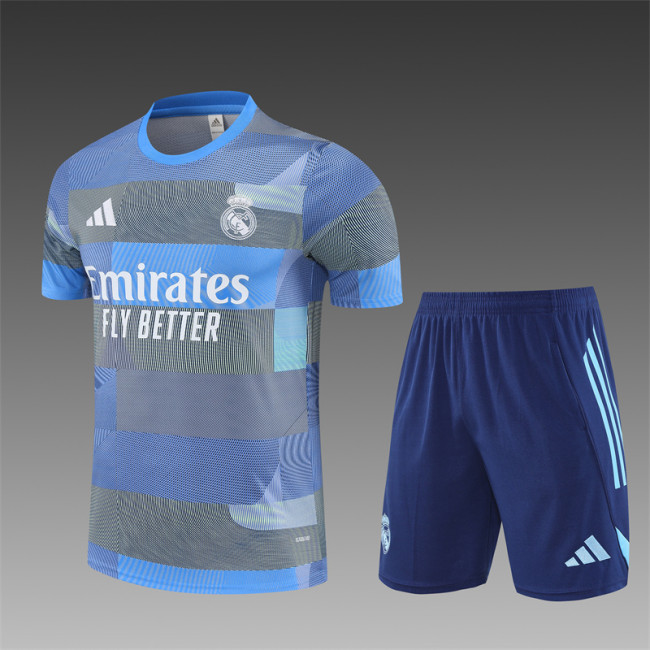25/26 Real Madrid kids Short sleeve training suit Grey blue