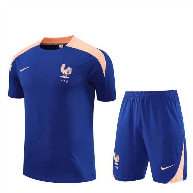 25/26 France short sleeved training Adult suit royal blue