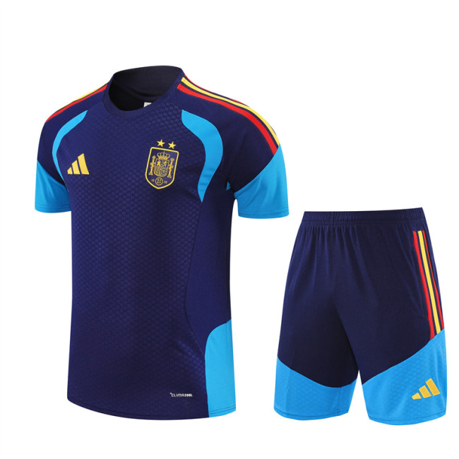 26/27 Spain kids short -sleeved training suit royal blue