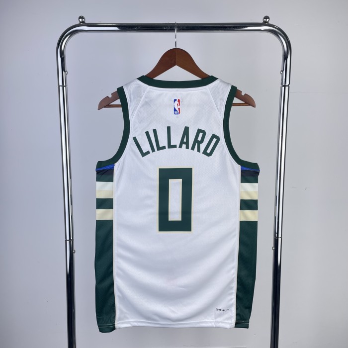 23 NBA Bucks home white #0 Lillard Basketball Jersey