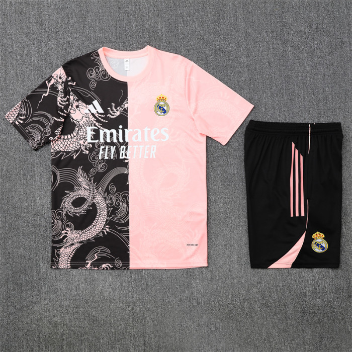 25/26 Real Madrid Short sleeve Adult training suit Pink Black