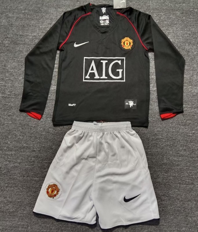 Retro 07/08 Manchester United Away kids kit long sleeves
