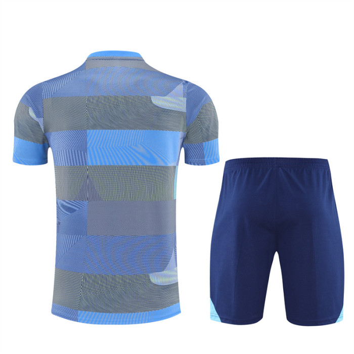 25/26 Real Madrid Short sleeve Adult training suit Grey blue
