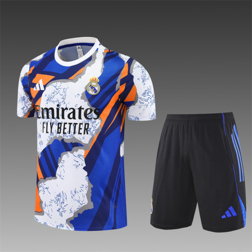 25/26 Real Madrid kids Short sleeve training suit White Blue