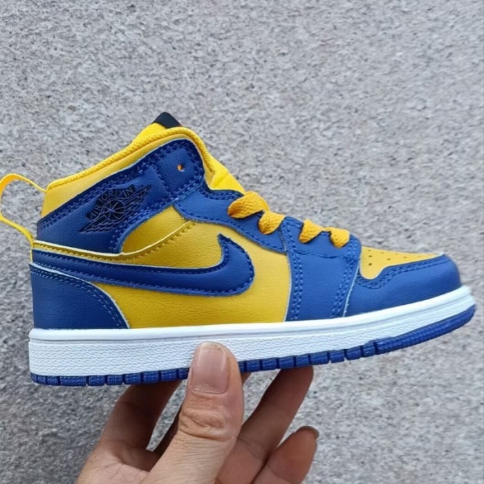 AJ 1 yellow blue kids shoes