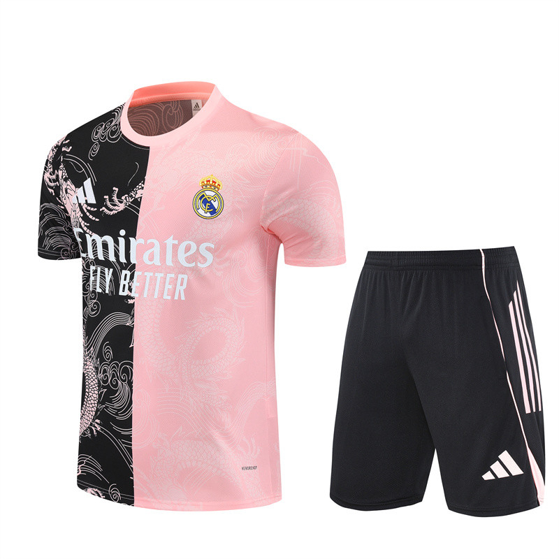 25/26 Real Madrid Short sleeve Adult training suit Pink Black