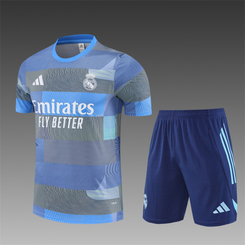 25/26 Real Madrid kids Short sleeve training suit Grey blue
