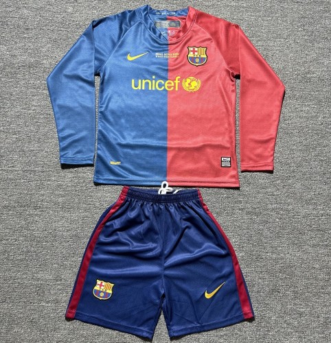Retro 08/09 Barcelona home kids kit long sleeves