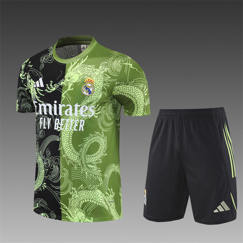 25/26 Real Madrid kids Short sleeve training suit green black