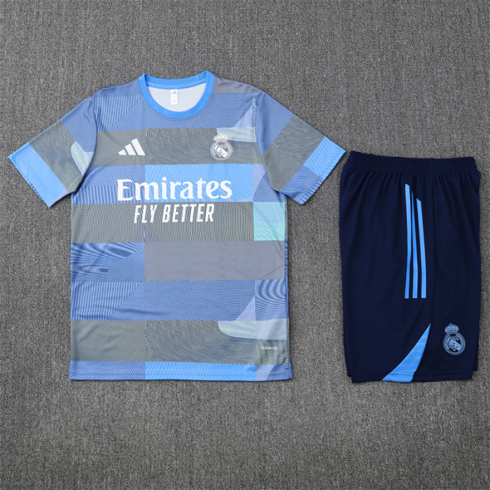 25/26 Real Madrid Short sleeve Adult training suit Grey blue
