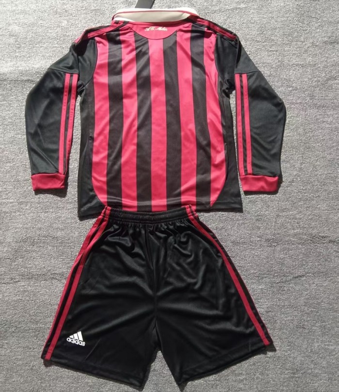 Retro 09/10 AC Milan home kids kit long sleeves