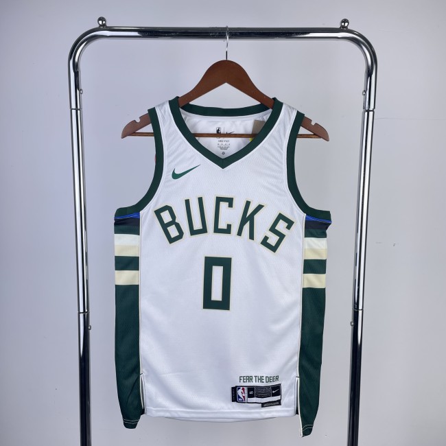 23 NBA Bucks home white #0 Lillard Basketball Jersey