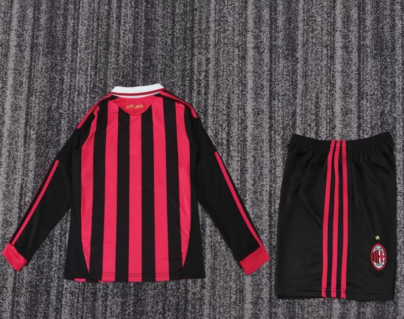 Retro 09/10 AC Milan home kids kit long sleeves
