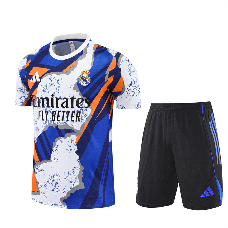 25/26 Real Madrid Short sleeve Adult training suit White Blue