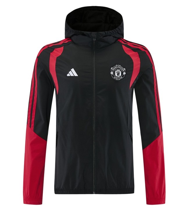 26/27 Manchester United Black Hooded Windbreaker   Adult  training suit  black