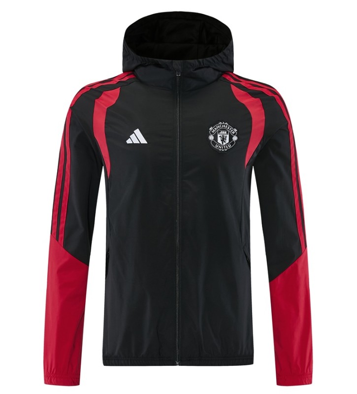 26/27 Manchester United Black Hooded Windbreaker   Adult  training suit  black