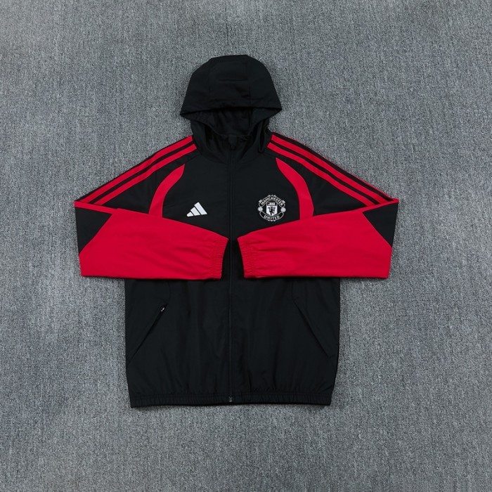26/27 Manchester United Black Hooded Windbreaker   Adult  training suit  black