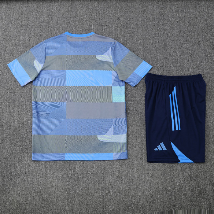 25/26 Real Madrid Short sleeve Adult training suit Grey blue
