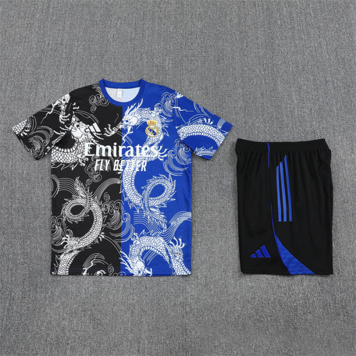 25/26 Real Madrid Short sleeve Adult training suit black blue