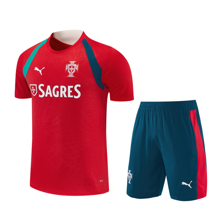 26/27 Portugal kids short -sleeved training suit red