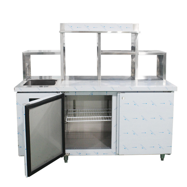 Milk tea shop worktable fridge with freezer