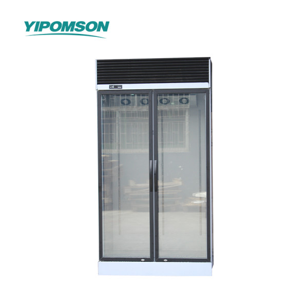 Upright beverage cooler with double glass doors